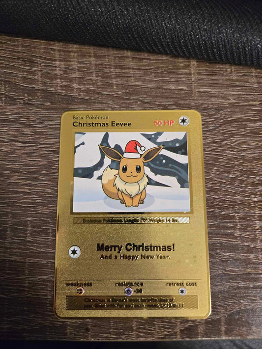 Christmas Eevee Pokemon Card (Metal)